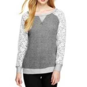 PHILOSOPHY Gray & White Lace Long Sleeve Top